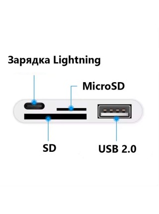 Переходник 4 в 1 Lightning на USB Type-A и Кардридер (SD, Micro SD) Адаптер для iPhone, iPad | 0.1м