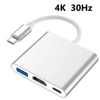 Переходник AV Type-C на 3 в 1 HDMI 4K, USB Type-A, Type-C (зарядка) 0.1м адаптер для MacBook, iMac, iPad, Chromebook, Samsung, Xiaomi, Oppo, Nokia, Meizu, Honor | 0.1м