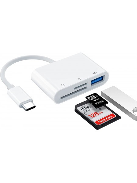 Переходник Type-C на 3 в 1 Micro SD, SD, USB-A Адаптер (OTG / Зарядка) 0.1м для MacBook, iMac, iPad, Chromebook, Samsung, Xiaomi, Oppo, Nokia, Meizu, Honor | 0.1м
