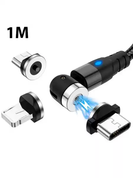 Зарядный кабель Foxconn Magneto Magic 540° - 1м. | 3 в 1 Type-C, Lightning, Micro-USB на USB-кабель для iPhone, iPod, iPad, AirPods, Samsung, Xiaomi