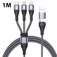 Зарядный кабель Foxconn Fast Speed 4 в 1 66w 6A 1m - USB, Type-C на Type-C, Lightning, Micro USB кабель для iPhone, AirPods, Apple Watch, iPad, Samsung, Xiaomi, ASUS, Motorola, Nokia | 1м