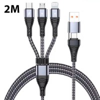 Зарядный кабель Foxconn Fast Speed 4 в 1 66w 6A 2m - USB, Type-C на Type-C, Lightning, Micro USB кабель для iPhone, AirPods, Apple Watch, iPad, Samsung, Xiaomi, ASUS, Motorola, Nokia | 2м