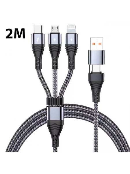 Зарядный кабель Foxconn Fast Speed 4 в 1 66w 6A 2m - USB, Type-C на Type-C, Lightning, Micro USB кабель для iPhone, AirPods, Apple Watch, iPad, Samsung, Xiaomi, ASUS, Motorola, Nokia | 2м