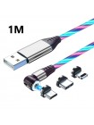 Зарядный кабель Foxconn  Magneto Magic 540 LED 1m. - 3 в 1 -  Type-C, Lightning, Micro-USB на USB-кабель для iPhone, iPod, iPad, AirPods, Samsung, Xiaomi | 1м