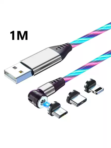 Зарядный кабель Foxconn  Magneto Magic 540 LED 1m. - 3 в 1 -  Type-C, Lightning, Micro-USB на USB-кабель для iPhone, iPod, iPad, AirPods, Samsung, Xiaomi | 1м