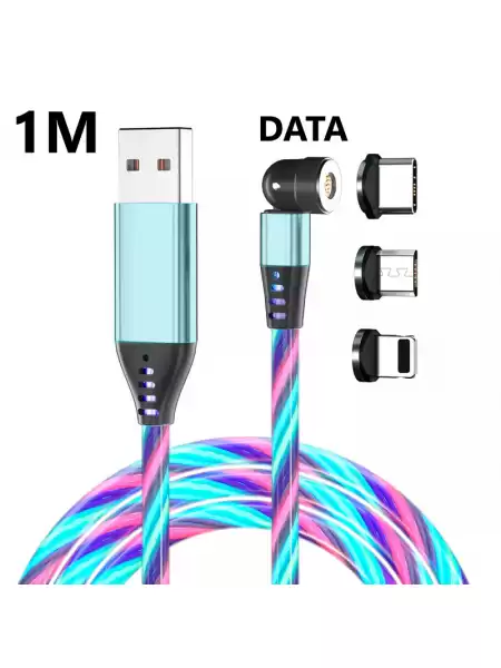 Магнитный кабель Foxconn Data Magneto Magic 540° LED - 1м. | 3 в 1 Type-C, Lightning, Micro-USB на USB-кабель синхронизации для iPhone, iPod, iPad, AirPods, Samsung, Xiaomi