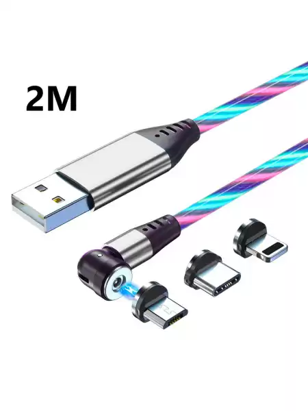 Зарядный кабель Foxconn Magneto Magic 540° LED - 2м. | 3 в 1 Type-C, Lightning, Micro-USB на USB-кабель для iPhone, iPod, iPad, AirPods, Samsung, Xiaomi