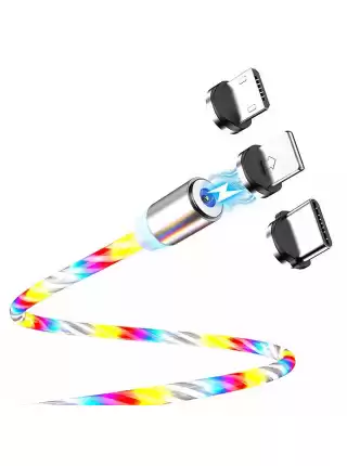 Зарядный кабель Foxconn Magneto Magic LED 1м. - 3 в 1 Type-C, Lightning, Micro-USB на USB-кабель для iPhone, iPod, iPad, AirPods, Samsung, Xiaomi