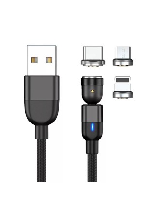 Зарядный кабель Foxconn Magneto Magic 540° - 1м. | 3 в 1 Type-C, Lightning, Micro-USB на USB-кабель для iPhone, iPod, iPad, AirPods, Samsung, Xiaomi