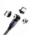 Зарядный кабель Foxconn Magneto Magic 540° - 1м. | 3 в 1 Type-C, Lightning, Micro-USB на USB-кабель для iPhone, iPod, iPad, AirPods, Samsung, Xiaomi