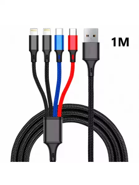 Зарядный кабель Foxconn 5 в 1 Gorgona 1m. - Кабель для iPhone, iPod, iPad, AirPods, Samsung, Xiaomi, Oppo, Meizu, Huawei, ZTE, Realme | 1м