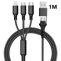 Зарядный кабель Foxconn 4 в 1 Hydra-C 1m. - 4 в 1 Type-C, Lightning, Micro-USB на USB-A та Type-C кабель для iPhone, iPod, iPad, AirPods, Samsung, Xiaomi | 1м