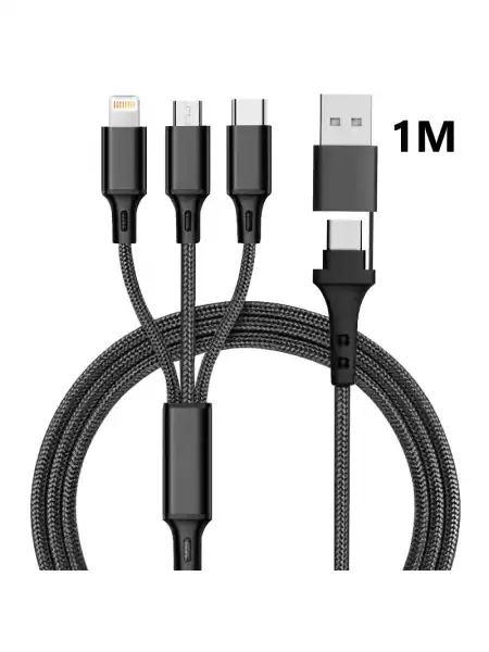 Зарядный кабель Foxconn 4 в 1 Hydra-C 1m. - 4 в 1 Type-C, Lightning, Micro-USB на USB-A та Type-C кабель для iPhone, iPod, iPad, AirPods, Samsung, Xiaomi | 1м