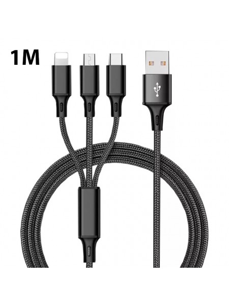 Зарядний кабель 3 в 1 Hydra 1m. | Type-C, Lightning, Micro-USB на USB-кабель 