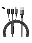 Зарядный кабель Foxconn 3 в 1 Hydra 2m. | 3 в 1 Type-C, Lightning, Micro-USB на USB-кабель для iPhone, iPod, iPad, AirPods, Samsung, Xiaomi