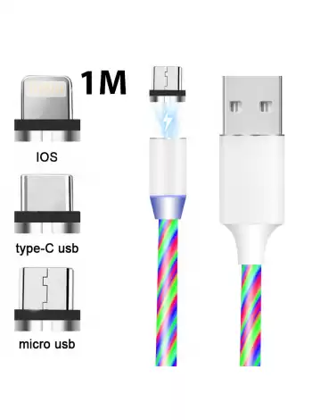 Зарядный кабель Foxconn Magneto Magic LED 1м. - 3 в 1 Type-C, Lightning, Micro-USB на USB-кабель для iPhone, iPod, iPad, AirPods, Samsung, Xiaomi
