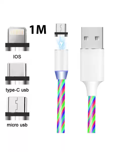 Зарядный кабель Foxconn Magneto Magic LED 1м. - 3 в 1 Type-C, Lightning, Micro-USB на USB-кабель для iPhone, iPod, iPad, AirPods, Samsung, Xiaomi