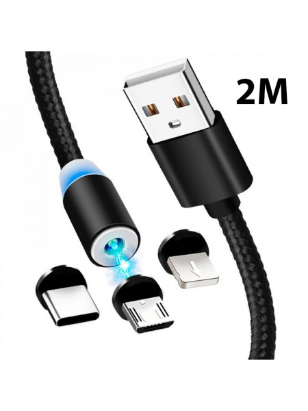 Зарядный кабель Foxconn Magneto Magic 2м. - 3 в 1 Type-C, Lightning, Micro-USB на USB-кабель для iPhone, iPod, iPad, AirPods, Samsung, Xiaomi